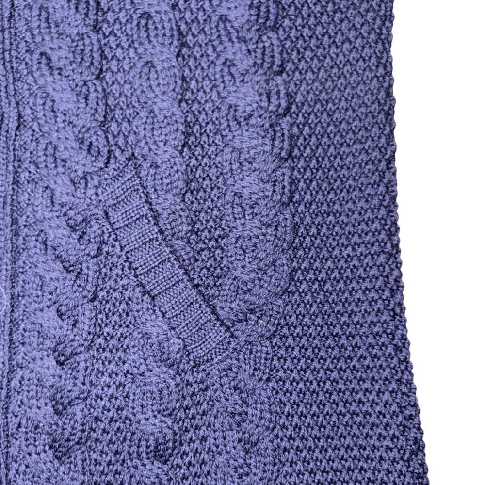 Aran Sweater Market Navy Blue 100% Merino Wool Hooded Zip Cardigan Ireland M - Picture 6 of 11
